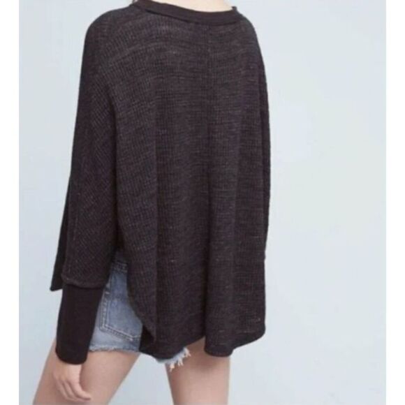 ANTHROPOLOGIE Postmark Charcoal Gray Village Swing Oversized Thermal Shirt XS - Picture 2 of 6